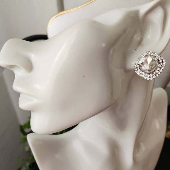Elegant Silver CZ Clip On Earrings - Picture 7 of 8
